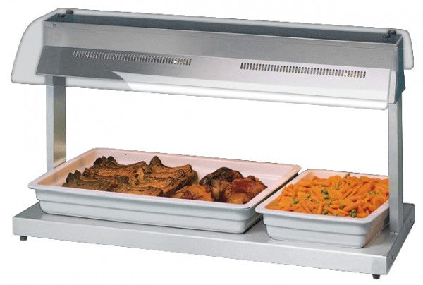 Wärmeplatte mit Speisenbehältern.