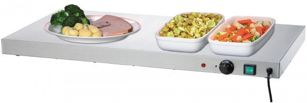Wärmeplatte mit verschiedenen Speisen.