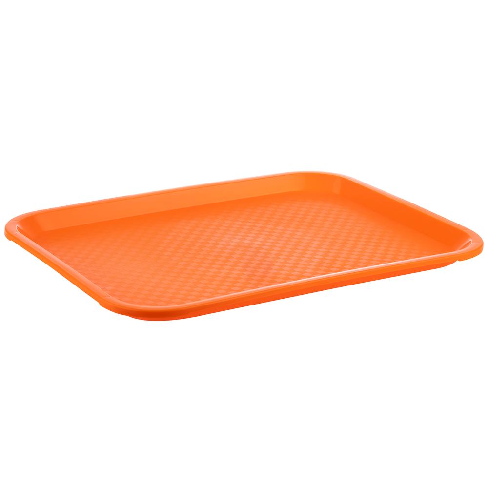 Orange Tablett mit rutschfester Oberfläche.