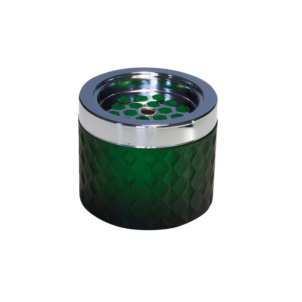 Grüner Tischabfalleimer mit Deckel.