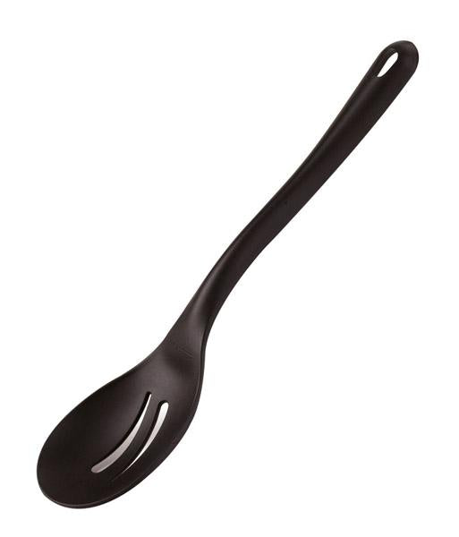 Schwarzer Kunststoff-Schlitzlöffel für Gastronomie.