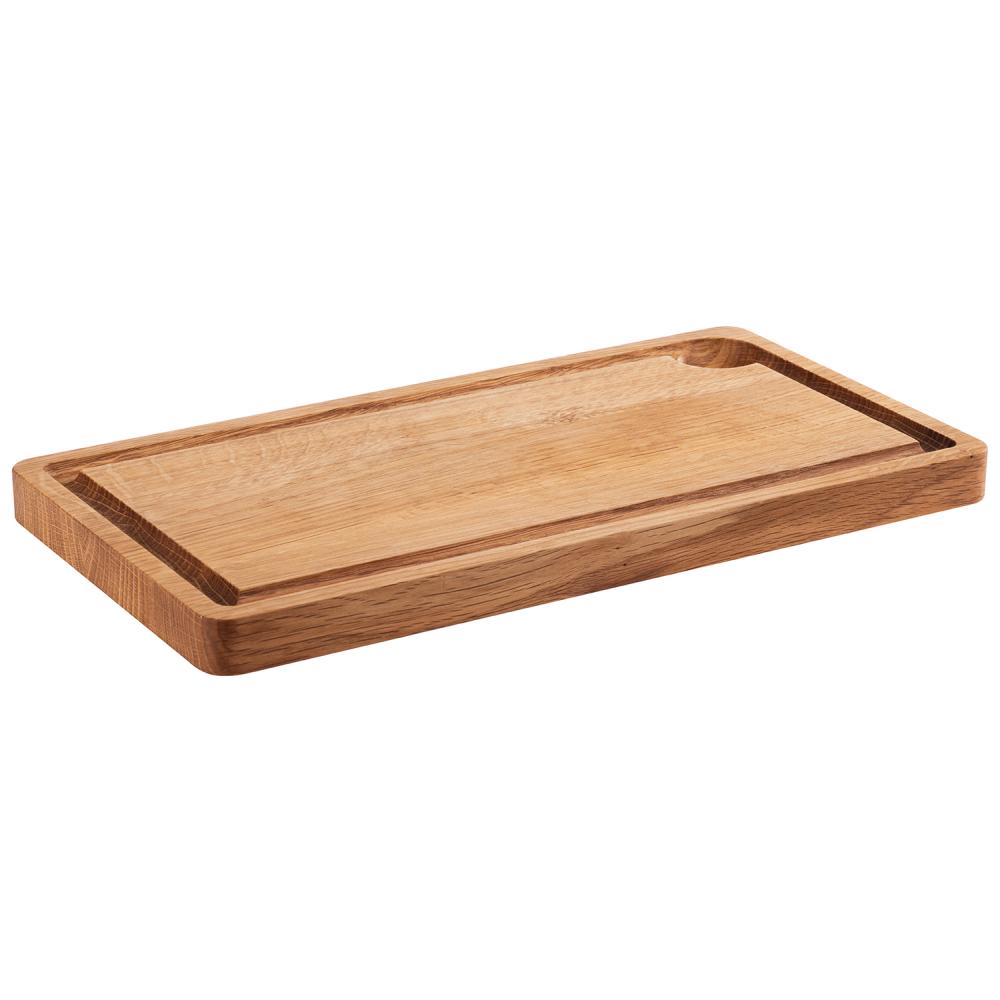 Holztablett mit Saftrille.