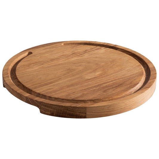 Rundes Holzbrett mit Saftrille.