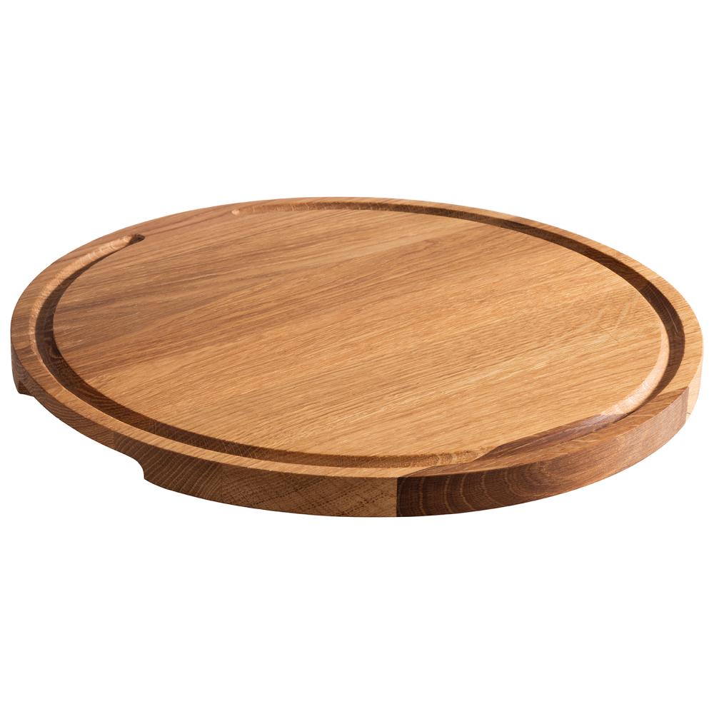 Rundes Holzbrett mit Saftrille.