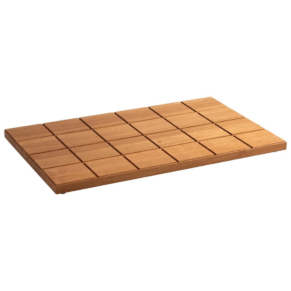 Holztablett mit quadratischem Muster.