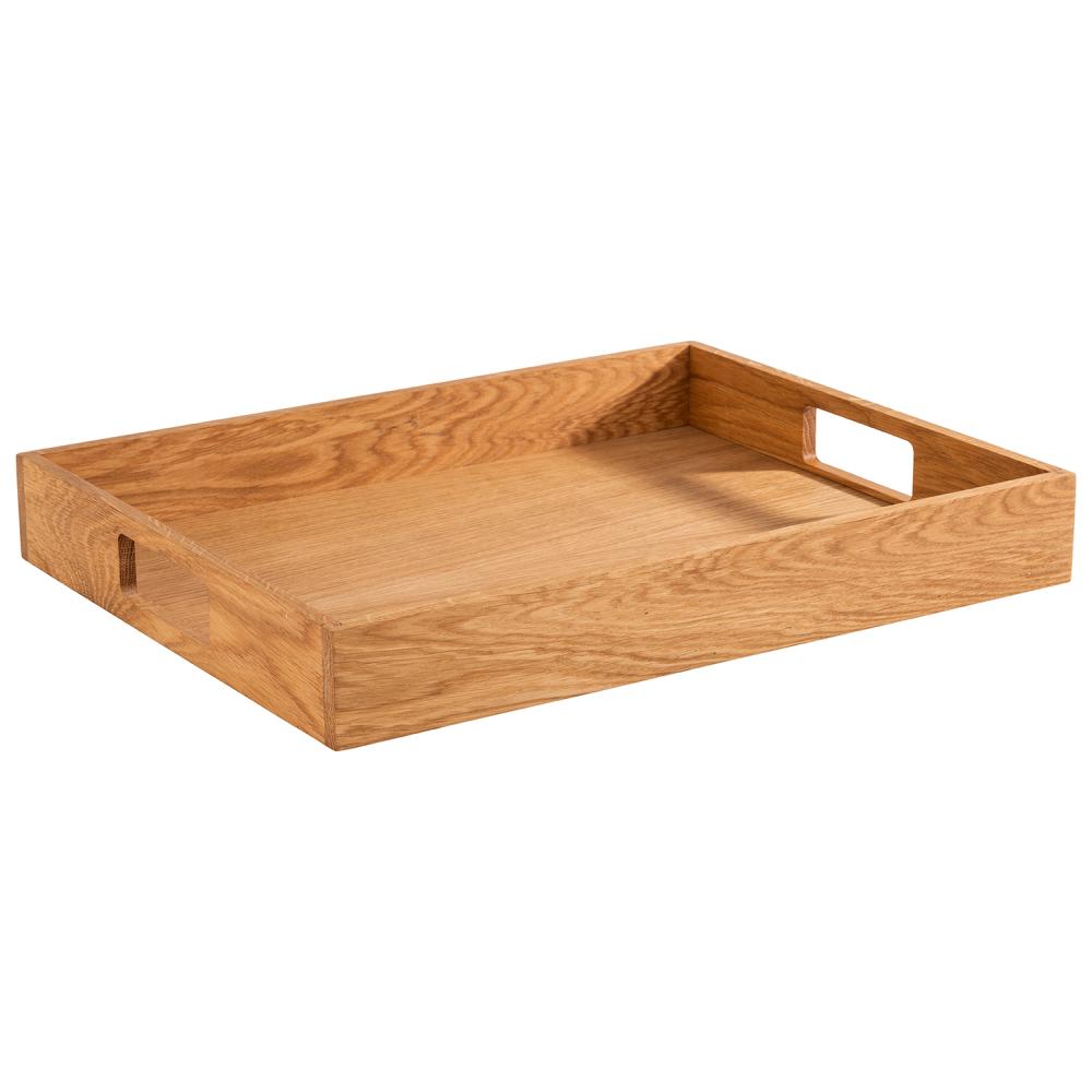 Holztablett mit Griffen, rechteckig.