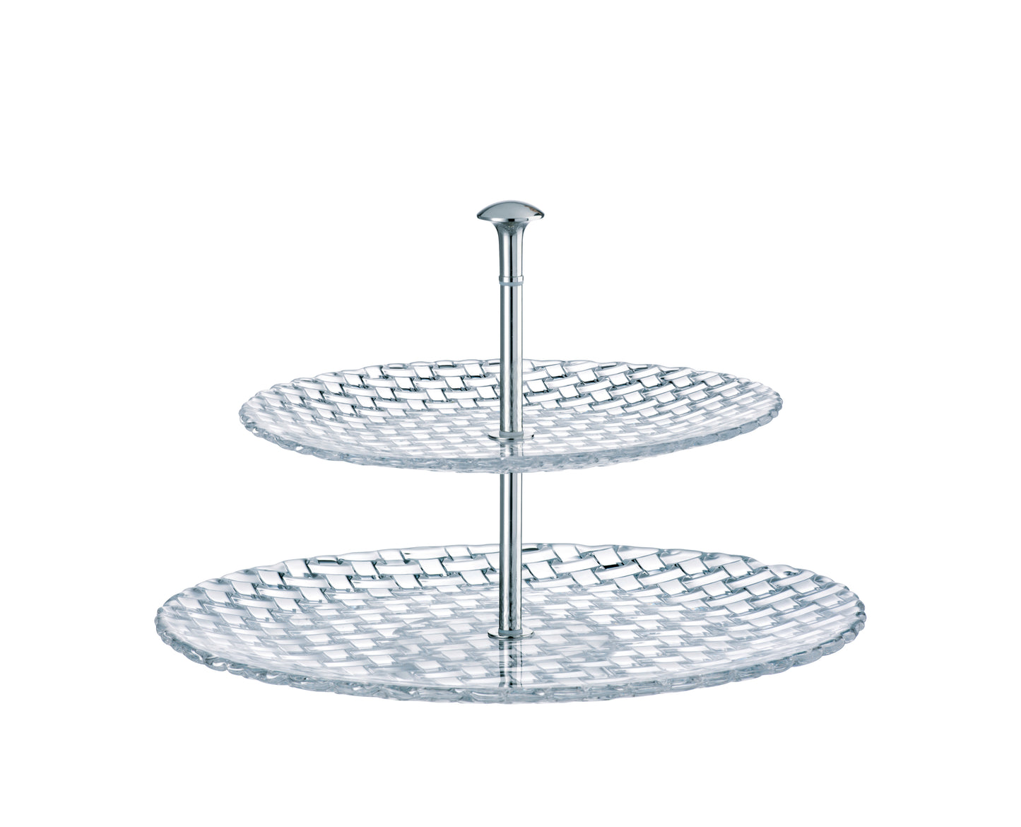 Zweistöckige Glas-Etagere für Gastronomie.
