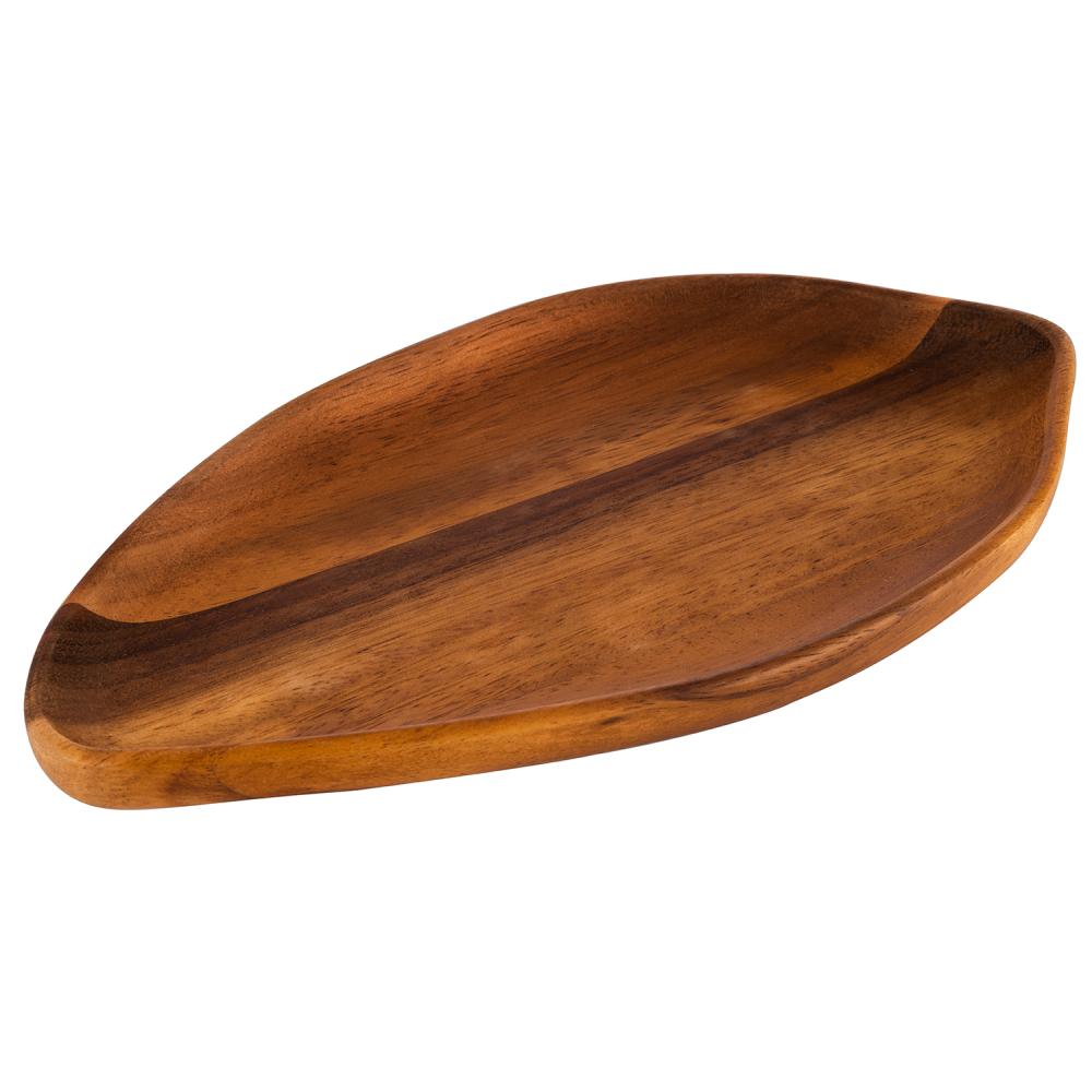 Holztablett in Blattform.