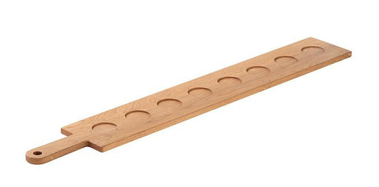 Holztablett mit Vertiefungen und Griff.
