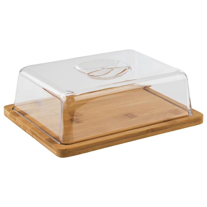 Holzplatte mit transparentem Deckel.
