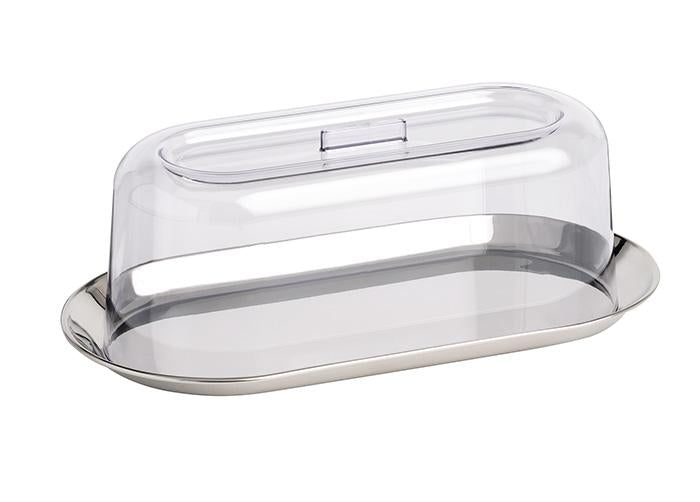 Butterdose mit transparentem Deckel.