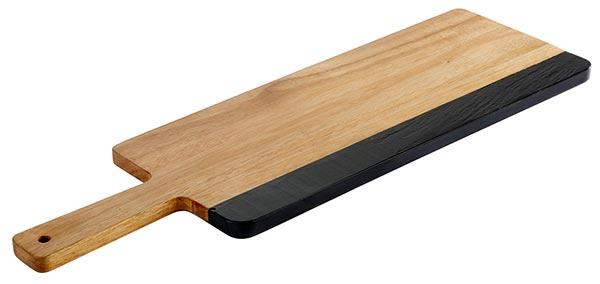 Holzbrett mit schwarzem Rand.