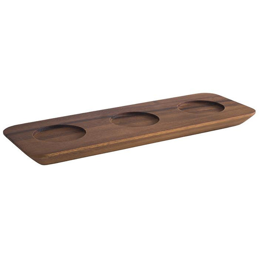 Holztablett mit drei Vertiefungen.
