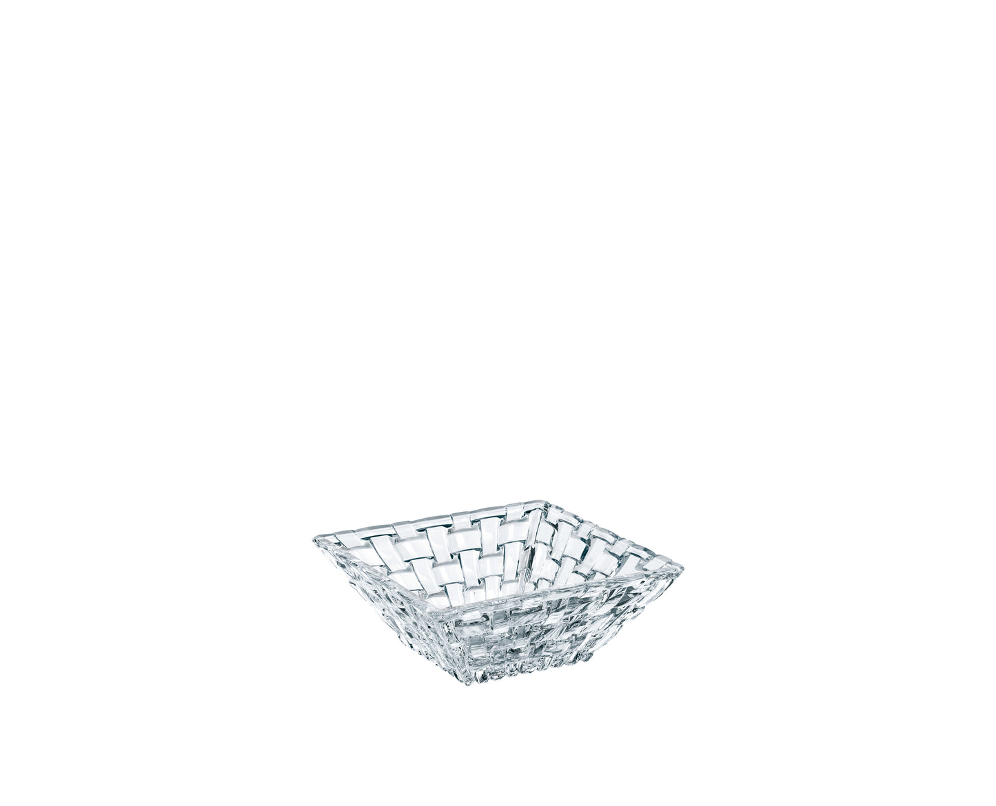 Quadratische Glasschale mit Muster.