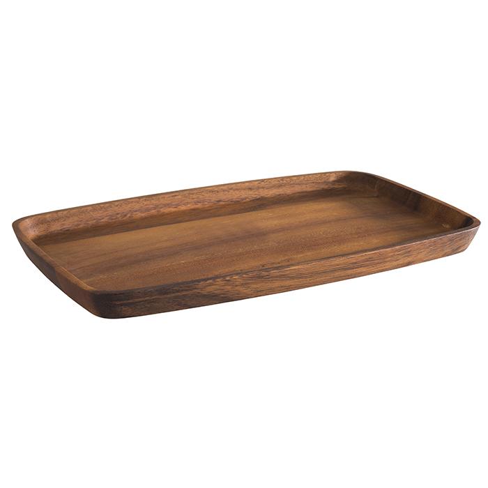 Holztablett rechteckig, braun, leer.