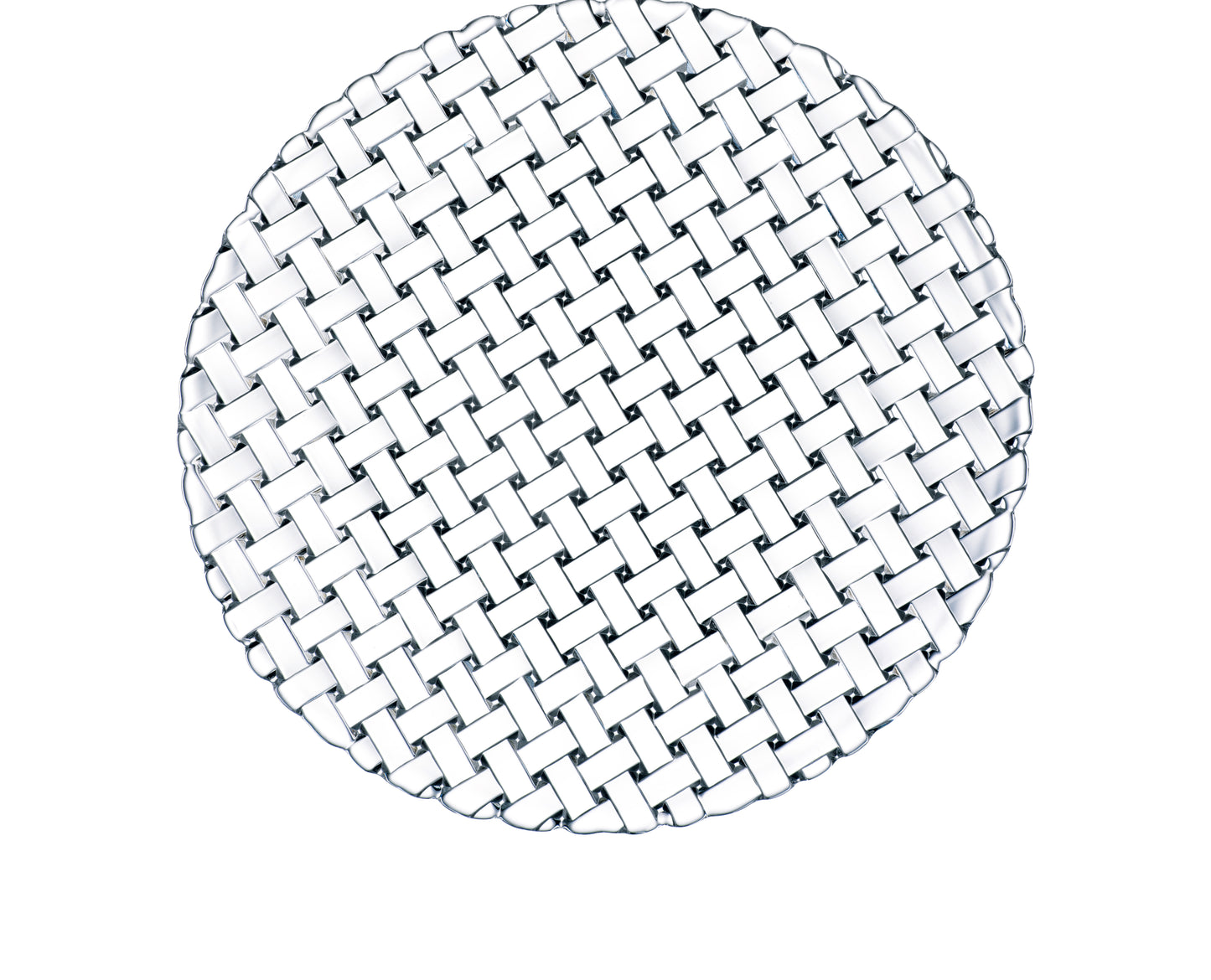 Geflochtener Glasuntersetzer, rund, transparent.