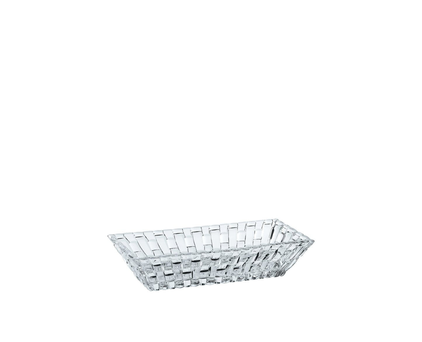 Rechteckige Glasauflaufform mit Muster.