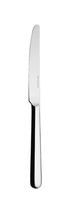 Silbernes Edelstahlmesser auf Weiß.