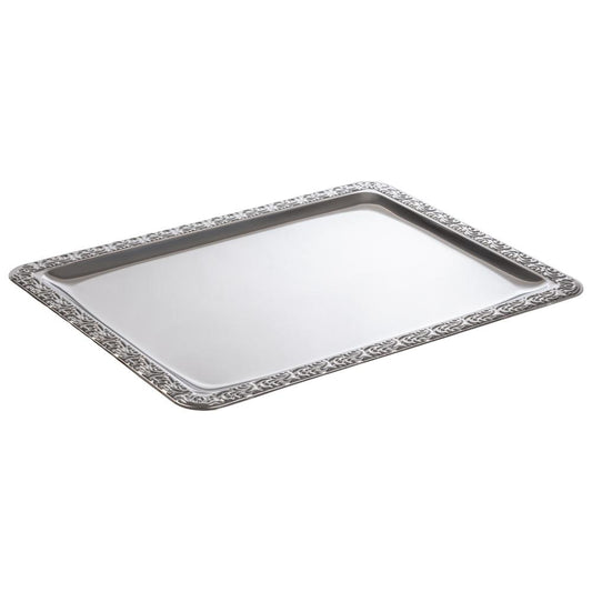 Rechteckiges Tablett mit Verzierungen.
