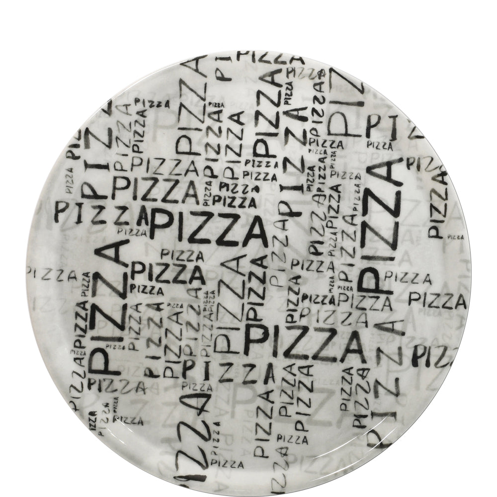 Teller mit "Pizza"-Schriftzug-Design.