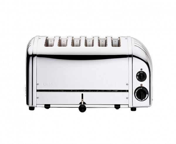 Sechs-Scheiben-Toaster aus Edelstahl.