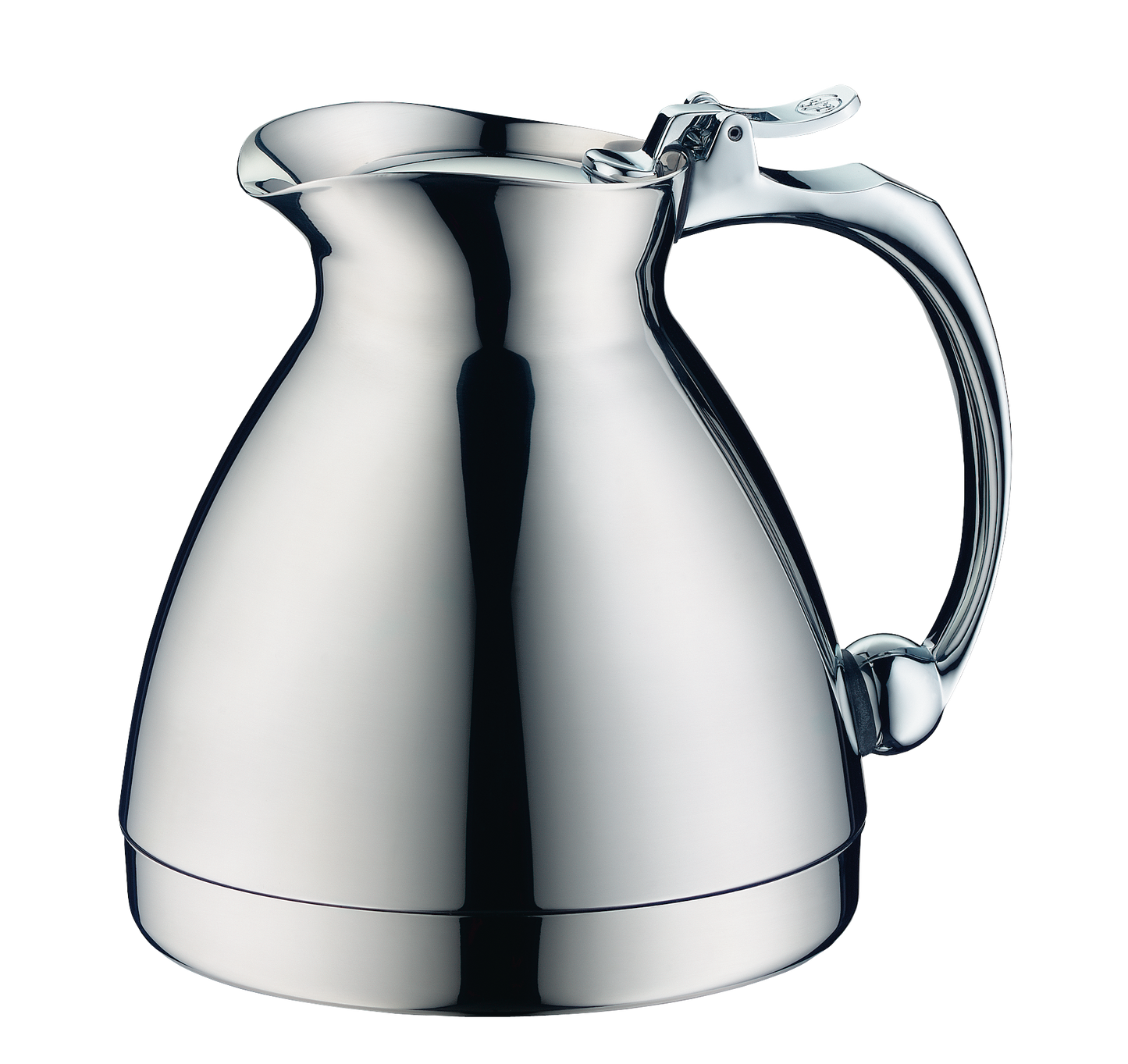 Silberne Thermoskanne mit Deckel.
