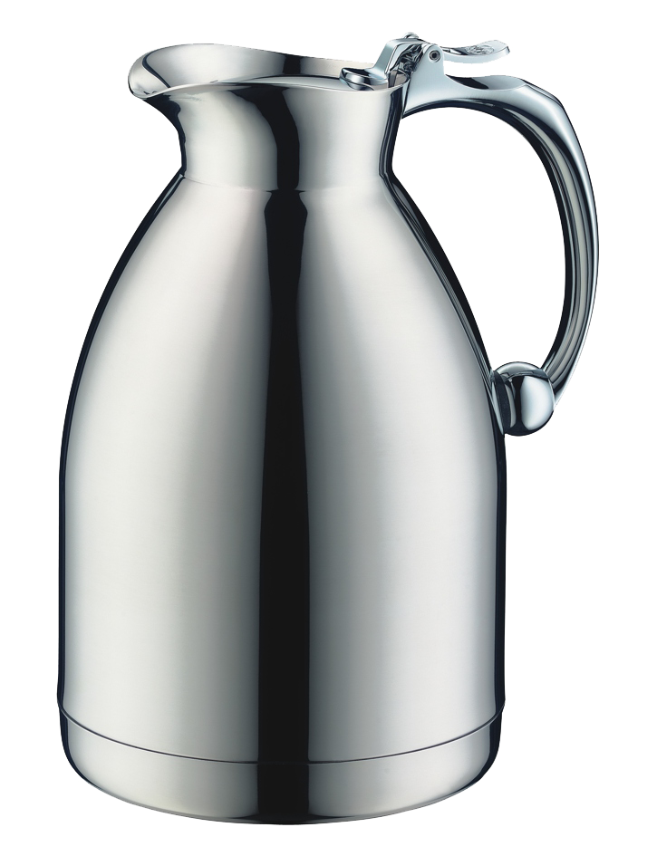 Silberne Thermoskanne mit Henkel.