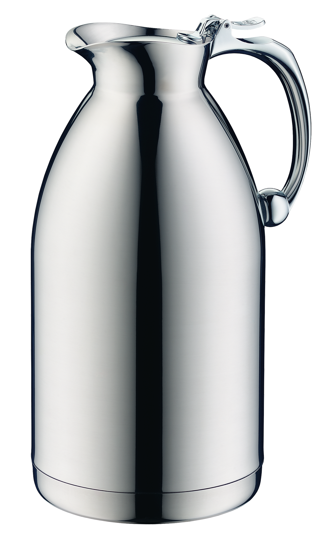 Silberne Thermoskanne mit Henkel.