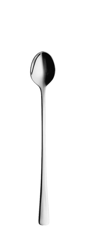 Langer, glänzender Edelstahl-Löffel.