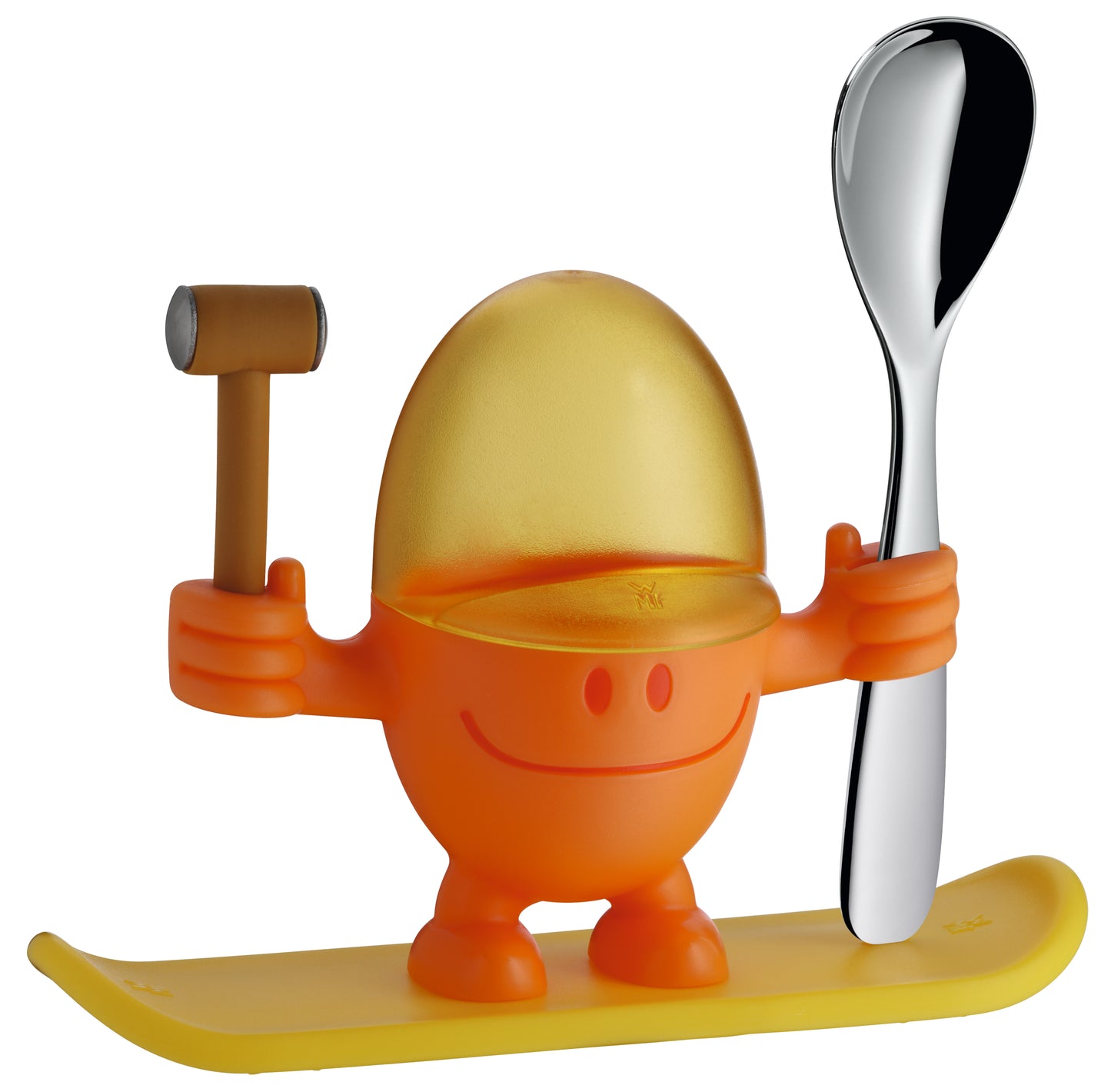 Bunte Figur mit Löffel und Hammer.