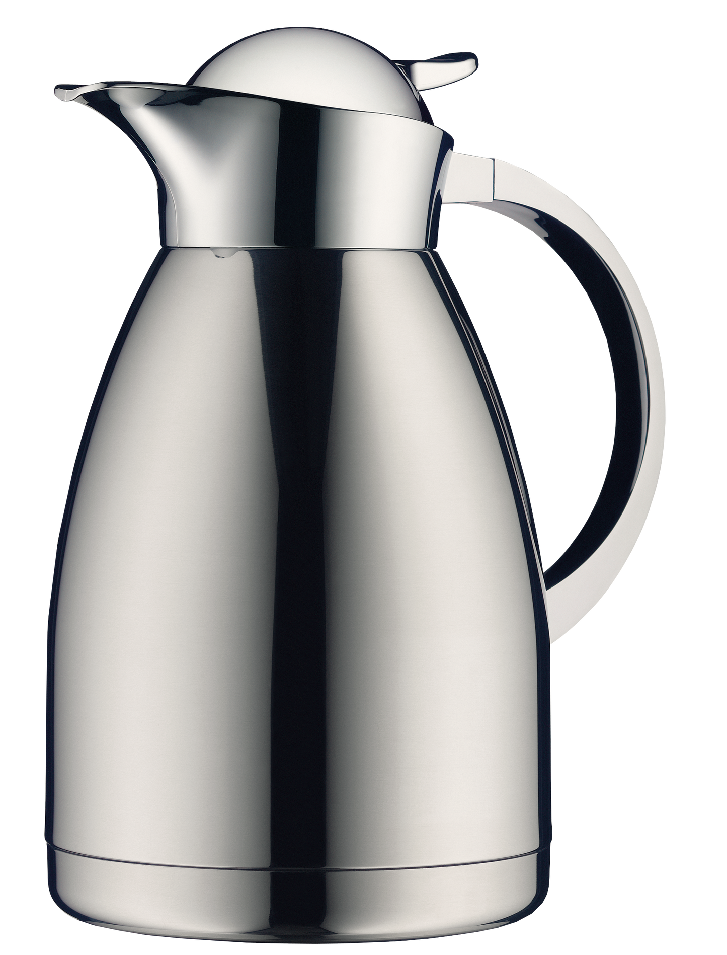 Silberne Thermoskanne mit Henkel.