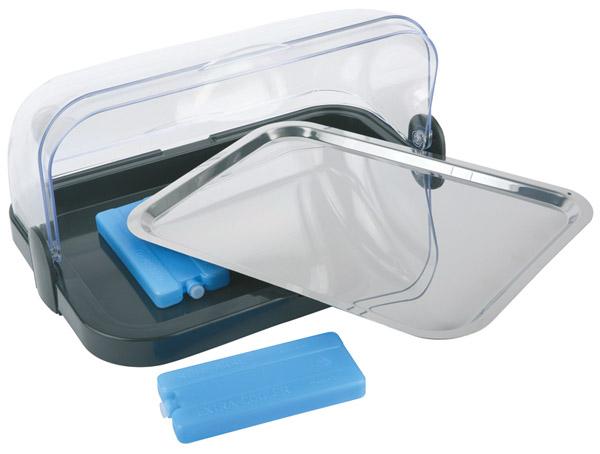 Kühlbox mit Edelstahltablett und Kühlakku.