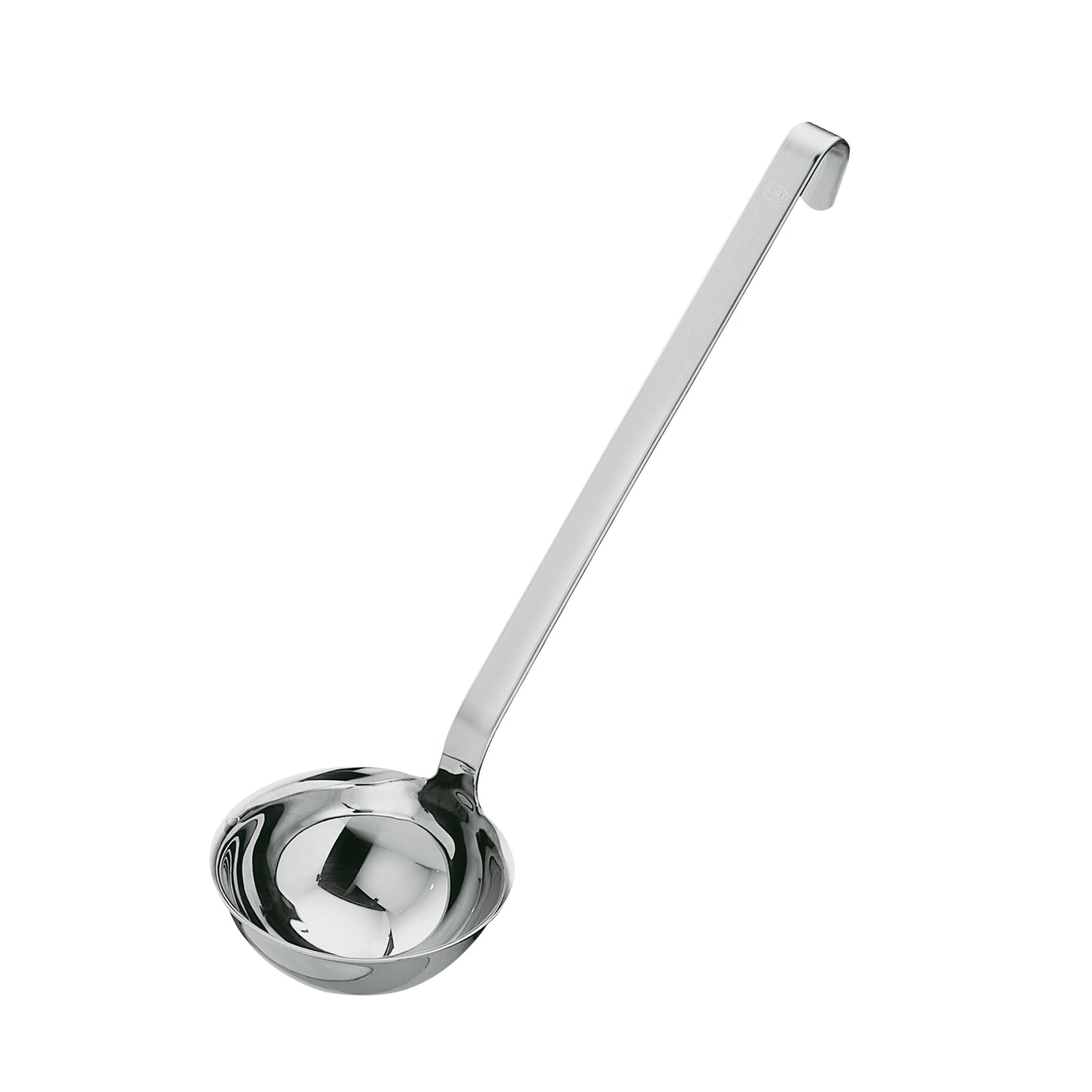 Silberne Suppenkelle aus Edelstahl.