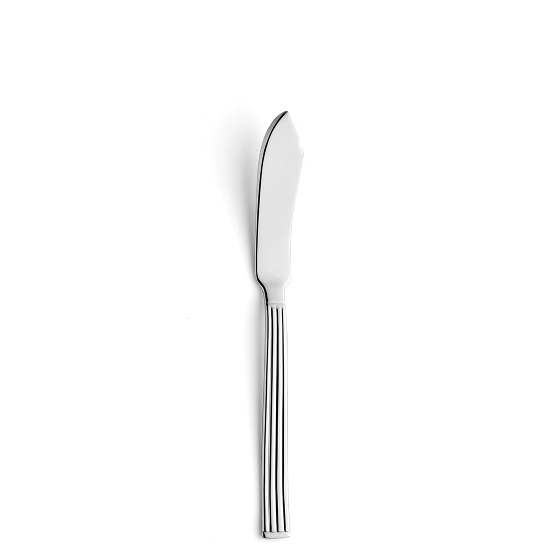 Silbernes Buttermesser mit gestreiftem Griff.
