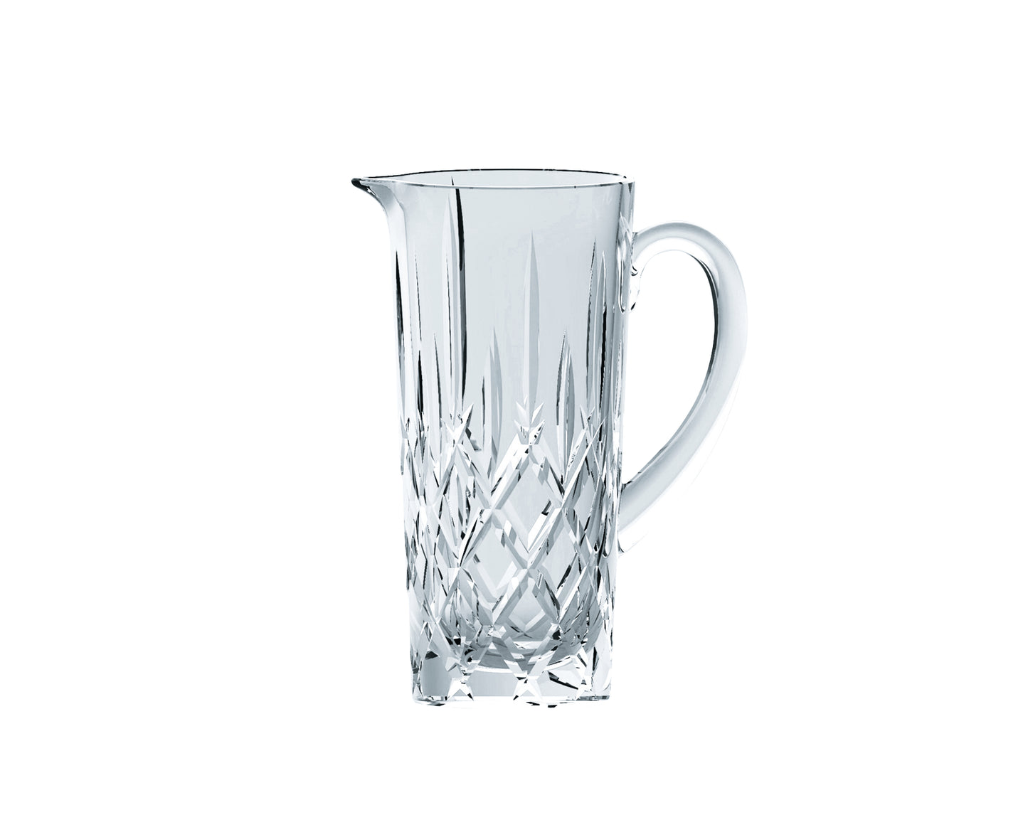 Glaskrug mit Henkel und Muster.