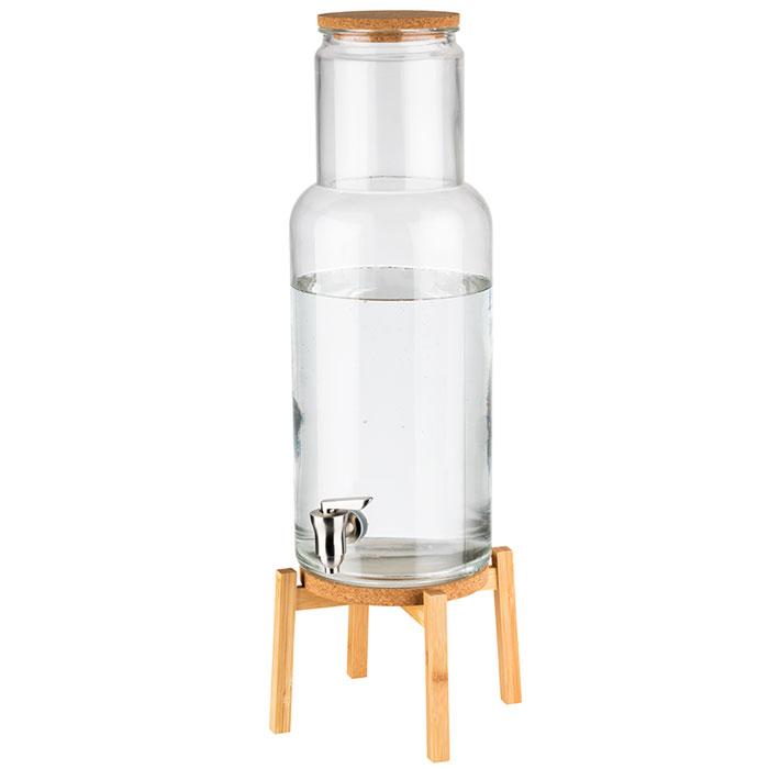 Wasserspender aus Glas mit Ständer.