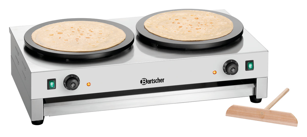 Doppel-Crêpes-Maker mit Teigverteiler.