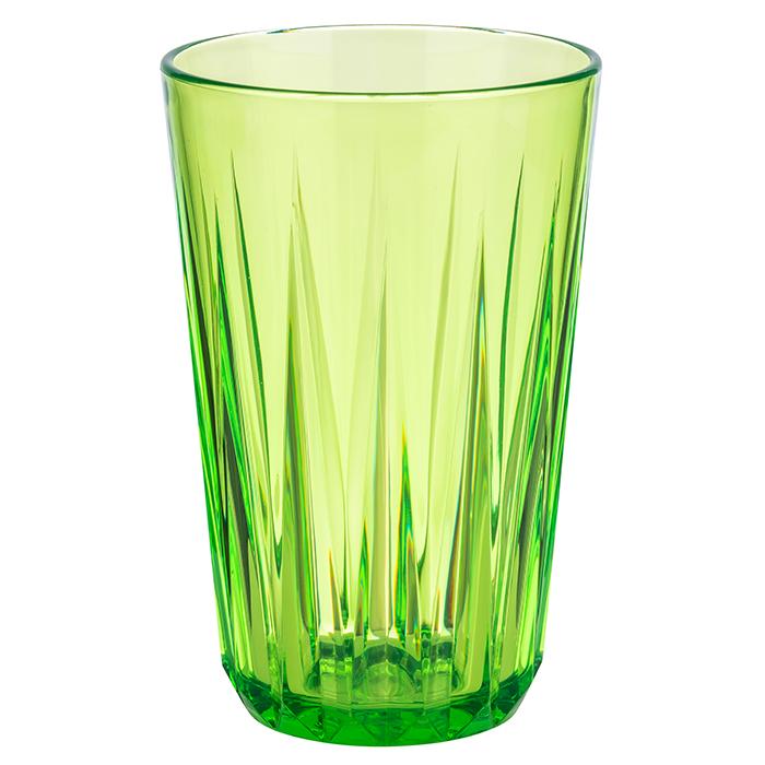 Grünes Trinkglas mit Rillenmuster.