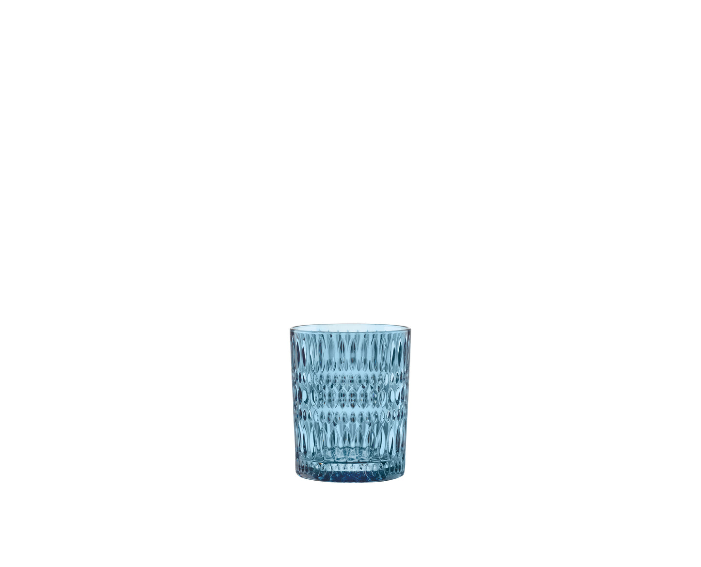 Blaues Glas mit Muster.