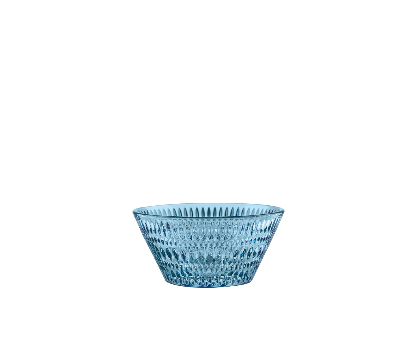 Blaues Glasgefäß mit Muster.
