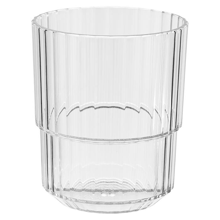 Klarglasbecher mit Rillenstruktur.