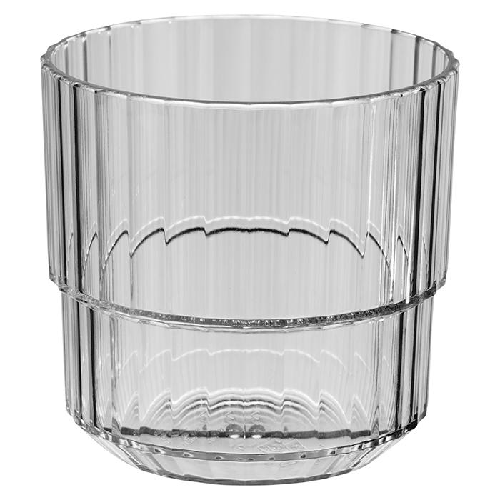 Geriffeltes Glas, transparent, zylindrisch.
