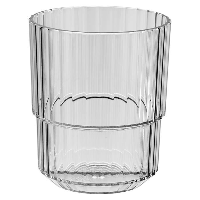 Geripptes Glas, transparent, zylindrisch.