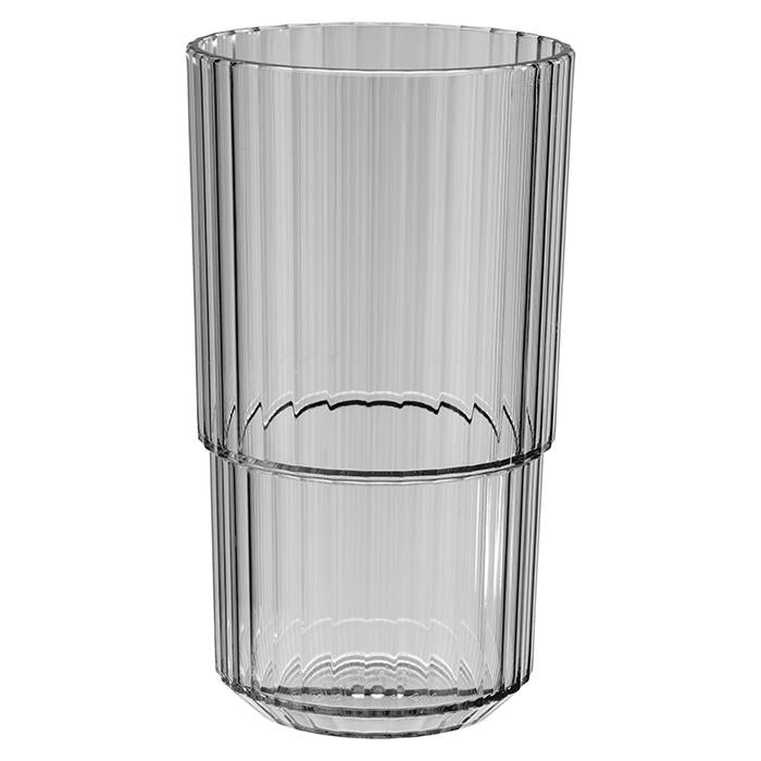 Gestapeltes, geriffeltes Trinkglas, transparent.