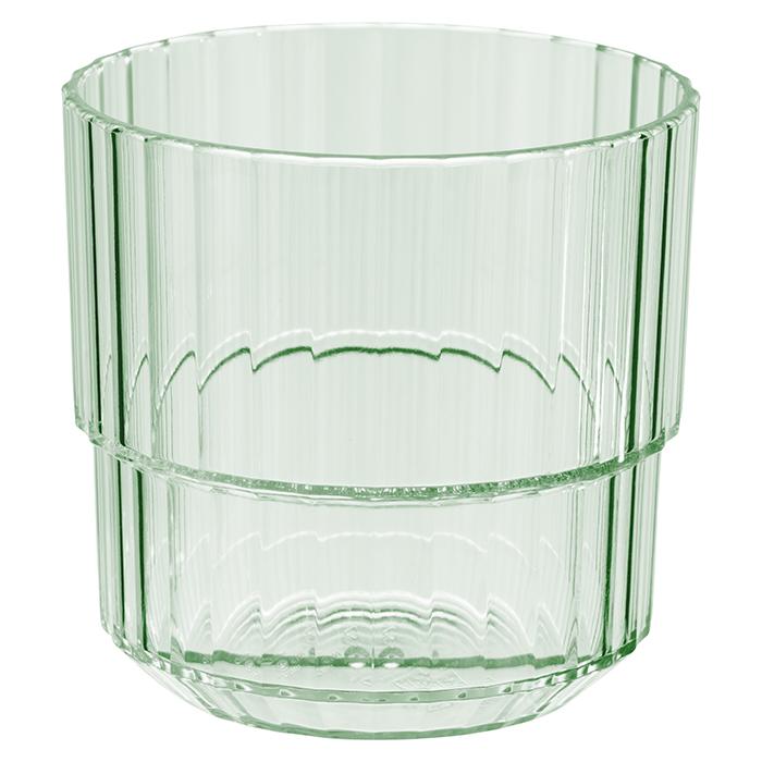 Grünes, geripptes Trinkglas.