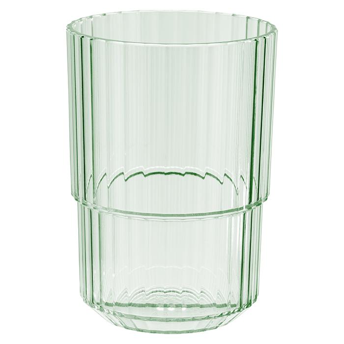 Grünes, geriffeltes Trinkglas.