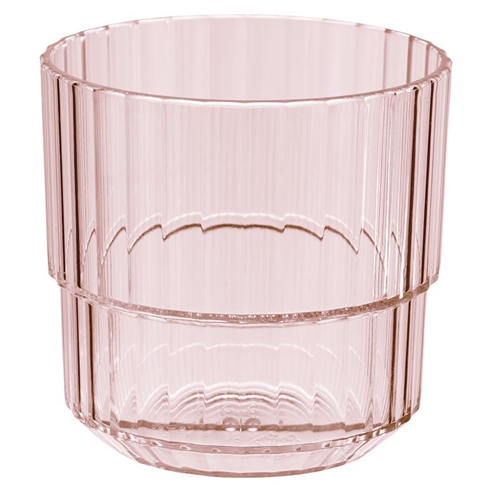 Rosa geriffeltes Trinkglas, transparent.