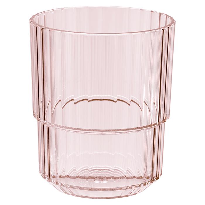 Rosa, geriffeltes Trinkglas, stapelbar.
