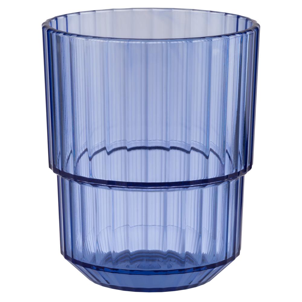 Blaues, geriffeltes Trinkglas.