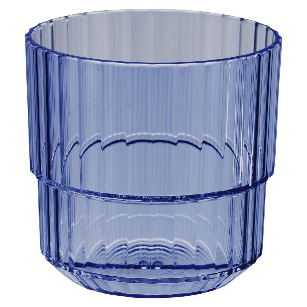 Blaues, geripptes Trinkglas.